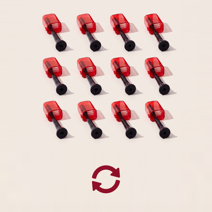 Twelve Solstra replacement heads in a grid, above a replacement icon